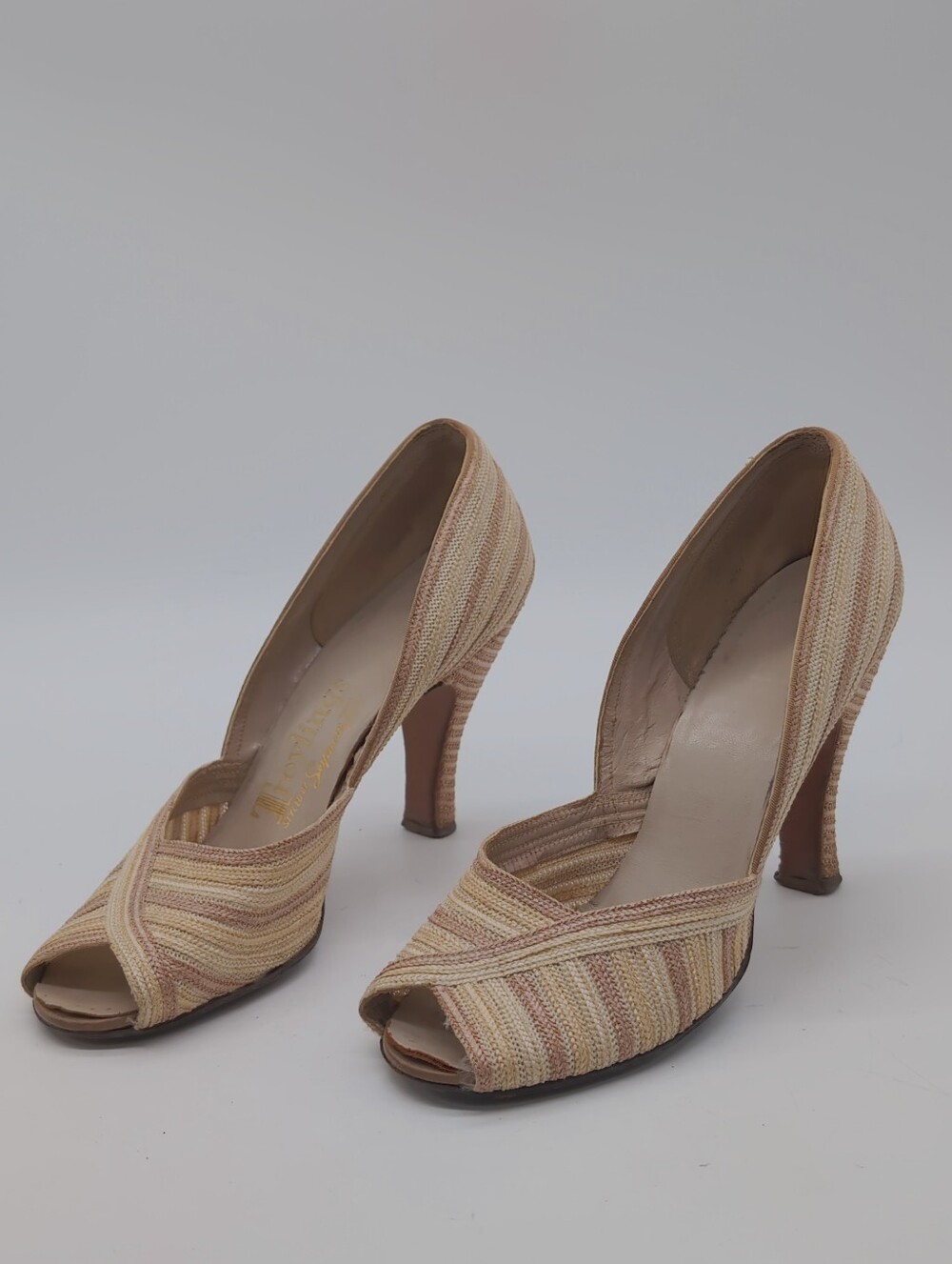 Vintage Troylings Sz 7 Styled by Seymour Troy Peep Toe Heels Mid-Century